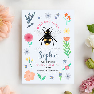 Convite Meninas Abelha Doce Flor Silvestre Selvagem e Três