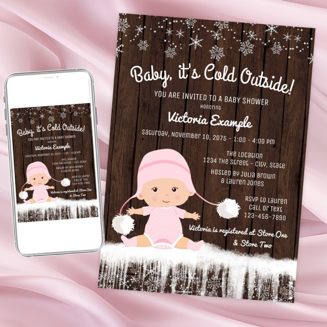 Convite Meninas, bebê, está frio lá fora, Chuvoso, Baby Sh (Girl baby its cold outside shower invitation. Instant download and printed invitations available.)