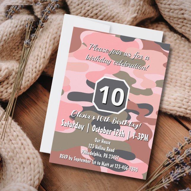 Convite Meninas Camo Rosa Festa de Aniversário Personalizá (Criador carregado)