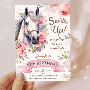 Convite Meninas Cavalo 10º Aniversário Florescem Flores Ap