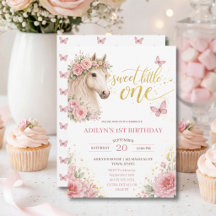 Meninas Cavalo Floral Rosa Aniversário de 1 ano
