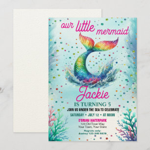 Convite Meninas Coloridas Nossa Pequena Sereia Aniversário