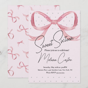 Convite Meninas com Laço Rosa Coquette Doce 16 Aniversário
