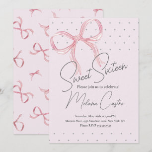 Convite Meninas com Laço Rosa Coquette Doce 16 Aniversário