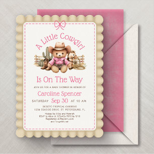 Convite Meninas Cowgirl Ocidentais Chás de Bebê Rosa