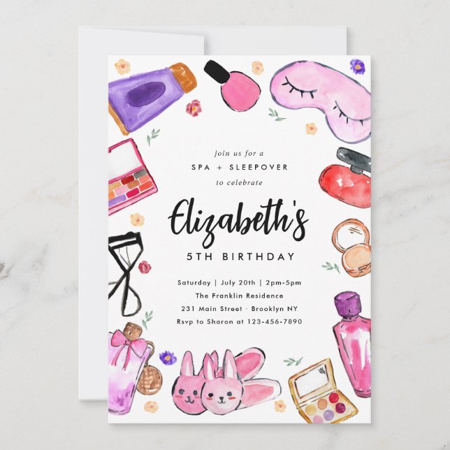 Convite Meninas Cute Makeup Escadas Sleepover Spa Aniversá (Frente)