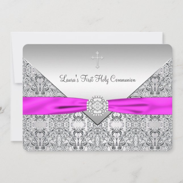 Convite Meninas da Cruz Rosa Primeira Comunhão (Frente)