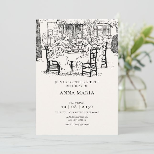 Convite Meninas da Vintage tomando chá (Em pé/Frente)