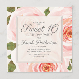 Convite Meninas de 16 Anos de Rosa Floral Coradas