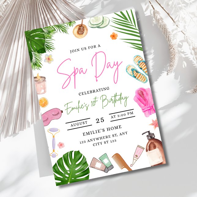 Convite Meninas de Aniversário no Dia de Spa Festa de Mimo (Criador carregado)