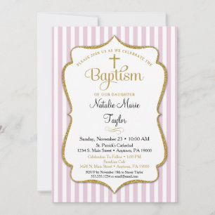 Convite Meninas de Convocação Batismo Rosa Dourada Elegant
