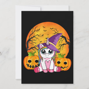 Convite Meninas de Halloween Fofas Unicórnio Bruxo Hallowe
