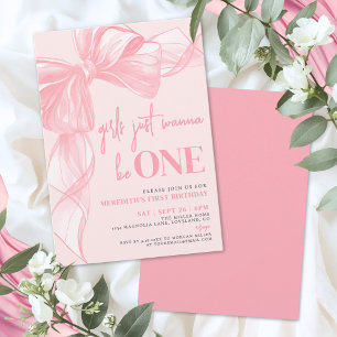 Convite Meninas de Laço Rosa Querem Ser UMA Festa de 1º An