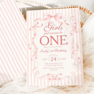 Convite Meninas de Laço Rosa Só Querem Ser Uma 1st Anivers