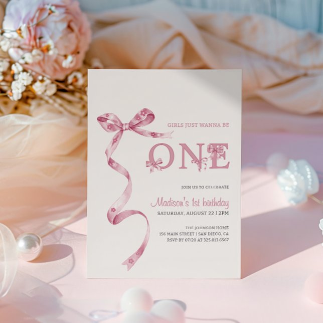 Convite Meninas de Laço Rosa Só Querem Ser Uma Menina de A (Criador carregado)