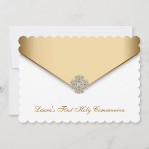 Convite Meninas de Primeira Comunhão em Ouro e Branco