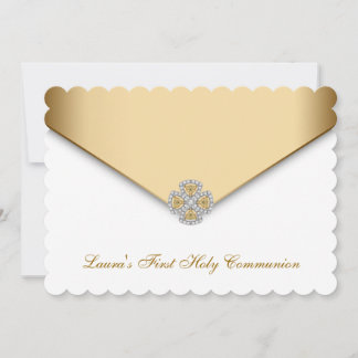 Convite Meninas de Primeira Comunhão em Ouro e Branco