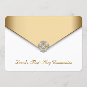 Convite Meninas de Primeira Comunhão em Ouro e Branco