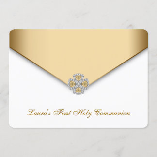 Convite Meninas de Primeira Comunhão em Ouro e Branco