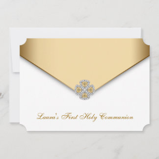 Convite Meninas de Primeira Comunhão em Ouro e Branco