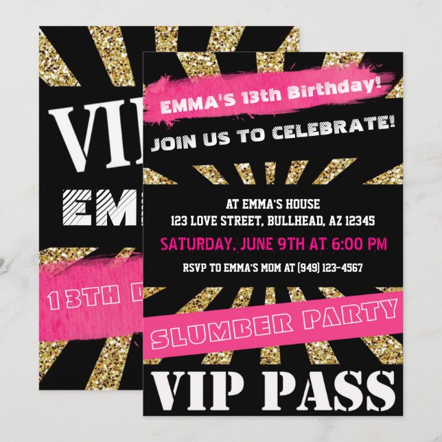 Convite Meninas Douradas e cor-de-rosa adormecidas (Frente/Verso)