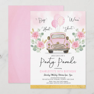 Convite Meninas Douradas Rosa Dirigem Por Festa de anivers