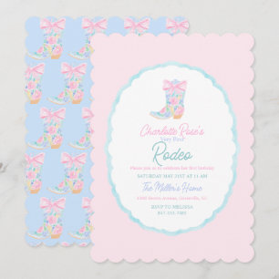 Convite Meninas Elegantes Caubói Primeiro Rodeio Aniversár