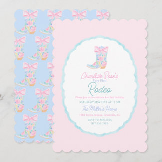 Convite Meninas Elegantes Caubói Primeiro Rodeio Aniversár