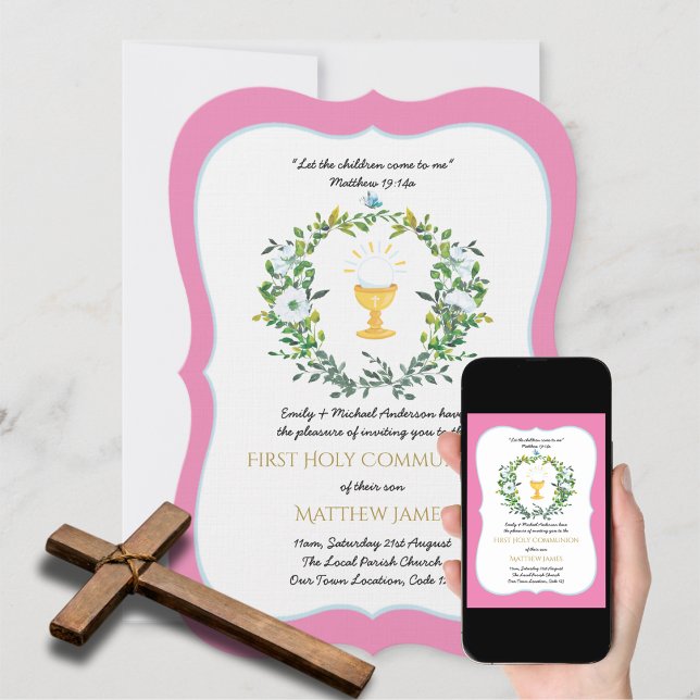 Convite Meninas Elegantes Floral Primeira Sagrada Comunhão (Criador carregado)