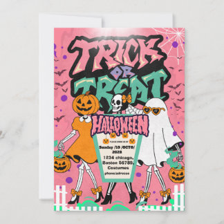 Convite Meninas estilosas de Halloween esqueleto Salto alt