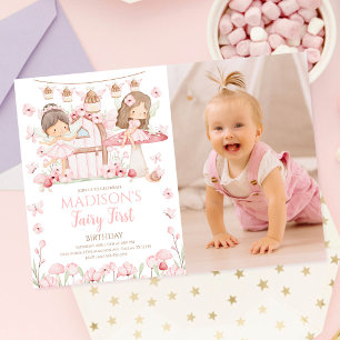 Convite Meninas Fada Jardim Mágico Foto Primeiro Aniversár