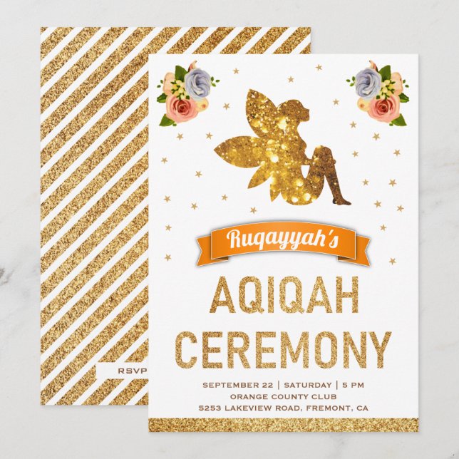 Convite Meninas Fadas Mágicas Florais Fofas e Doces Aqiqah (Frente/Verso)