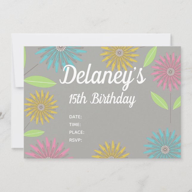 Convite Meninas Flores Aniversário (Frente)