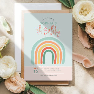 Convite Meninas Fofo Boho Arco-íris 5º Aniversário