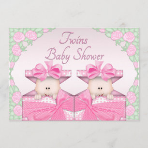 Convite Meninas gêmeas no chá de fraldas dos rosas da