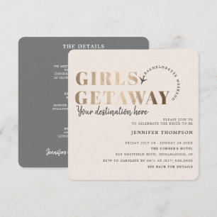 Convite Meninas Getaway Taupe & Dourado Bachelorette Weeke
