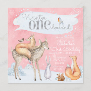 Convite Meninas Inverno Onederland Floresta Primeiro Anive