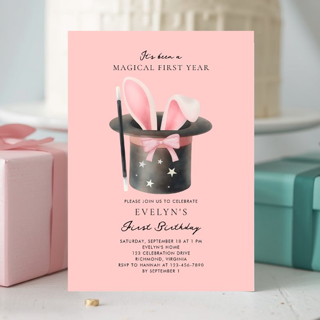 Convite Meninas Laço Rosa Mágico 1º Aniversário (Criador carregado)