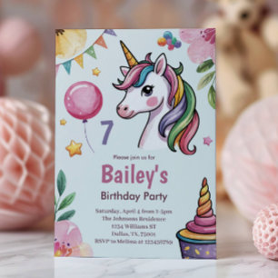 Convite Meninas Lindas Unicórnio Pastel Infantil Aniversár