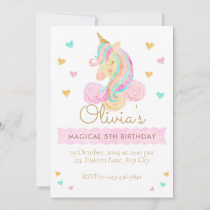 Convite Meninas Lindo Unicórnio Pastel Mágico Aniversário