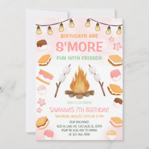 Convite Meninas Mais Diversão com S'mores no Acampamento F
