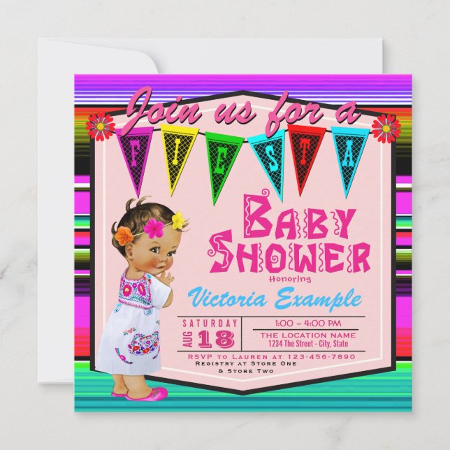 Convite Meninas Mexicanas Fiesta Baby Shower (Frente)