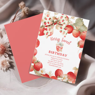 Convite Meninas Morango Doce de Morango Segundo Aniversári