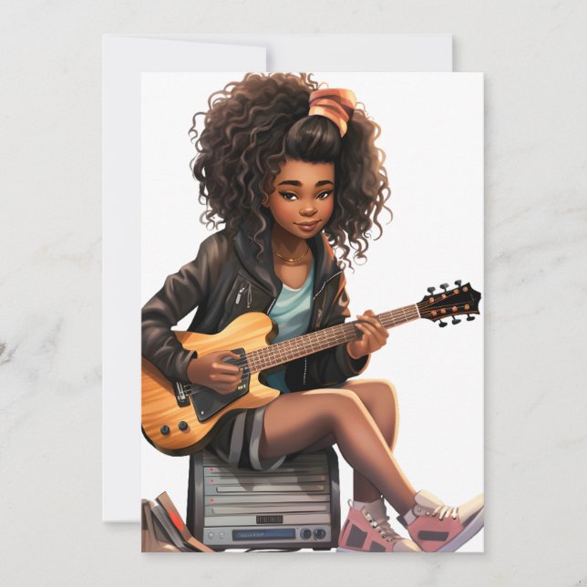 Convite Meninas negras de guitarra mágica melanina pele ma (Frente)