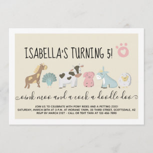 Convite Meninas Petting Zoo / Tema de Animais de Barnyard 