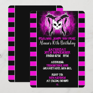 Convite Meninas Pink Skull Birthday