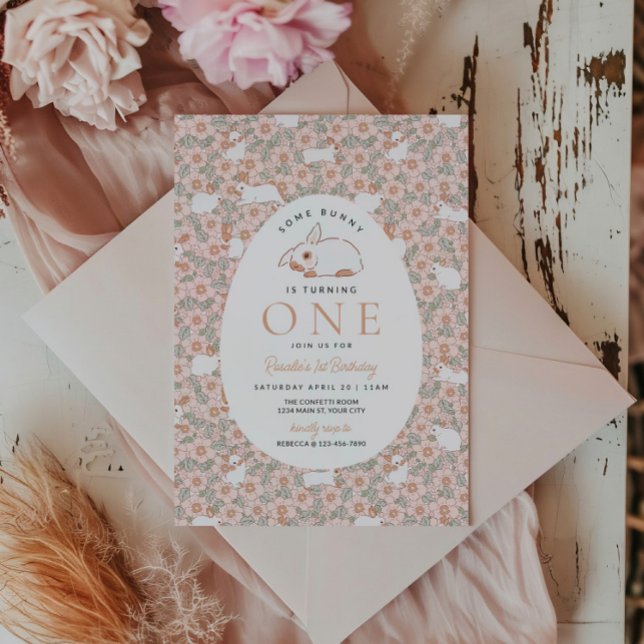 Convite Meninas Primeiro Coelhinho de Páscoa de Aniversári (Easter First Birthday Invitation)