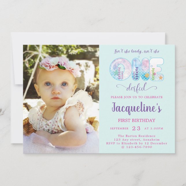 Convite Meninas primeiros aniversarios Sob O Mar Bonito (Frente)