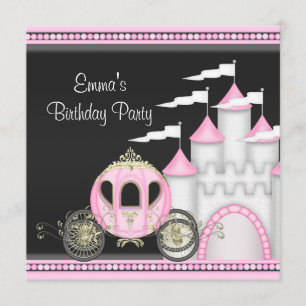 Convite Meninas Princesas Rosa Preto Aniversário da Prince