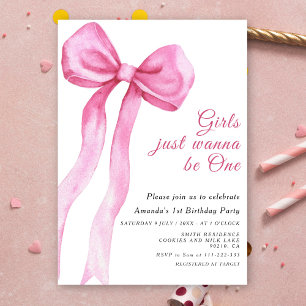 Convite Meninas Querem Ser Apenas Um Laço Rosa no Primeiro